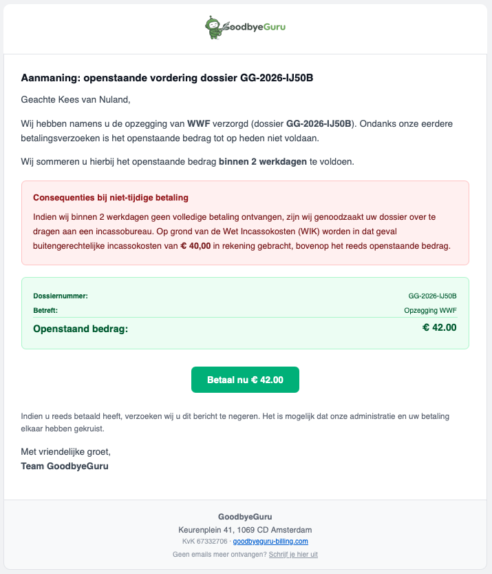 Oplichtingsbericht GoodByeGurur voor niet bestaande service