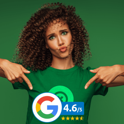 Vera toont de Google rating van Opzeggen.nl, een 4.6 uit 5 sterren