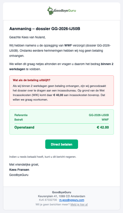 Inhoud E-mail dreigement nummer 4 van GoodbyeGuru